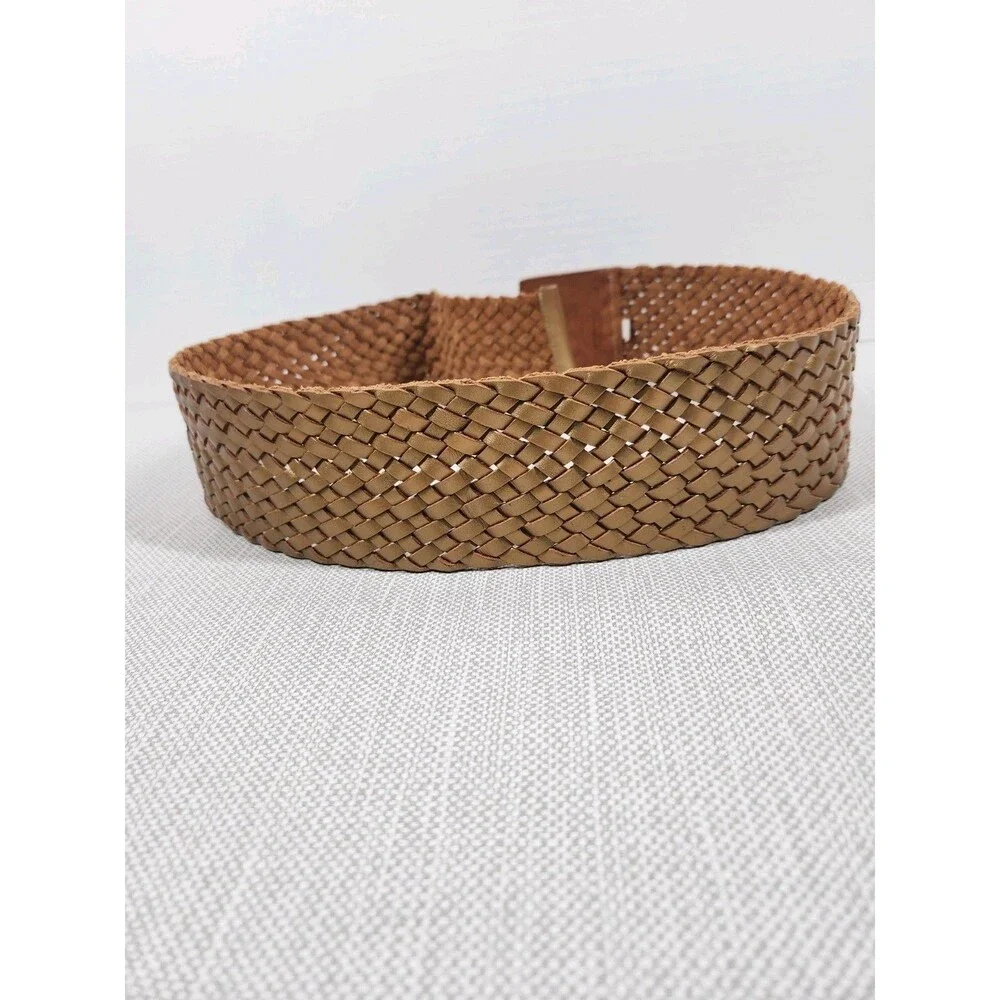Talbots Medium Wide Belt Bronze Woven Braided Leather Boho Hippie Bohemian